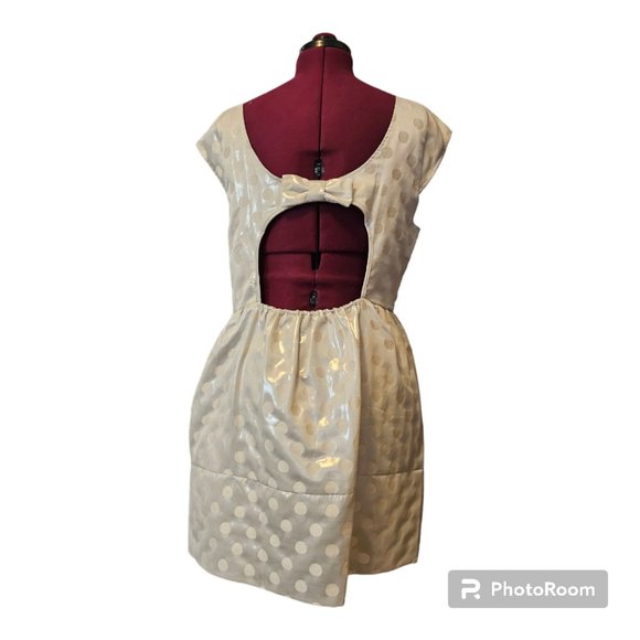 American Eagle Outfitters Cream on‎ Cream Metallic Polka Dots Open Back Dress - Picture 5 of 9